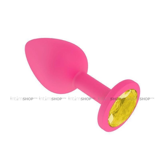 

Анальная втулка Джага-Джага силиконовая, розовая с желтым кристаллом