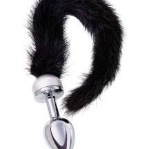 Анальная пробка ToyFa Metal с черным хвостом, серебристый