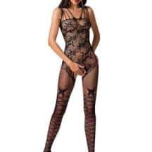 Боди-комбинезон, мелкая сетка, цветы на лифе, чёрный, размер OS, Passion