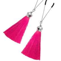 Зажимы на соски «вилки» с кисточками из шелка Pecado BDSM, металл, бордовый