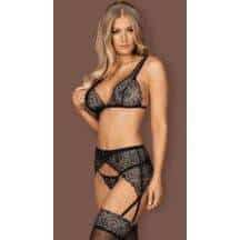 Кружевной комплект с поясом для чулок черного цвета Firella Obsessive, L/XL