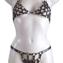 Лиф и трусики из черной кожи, OS