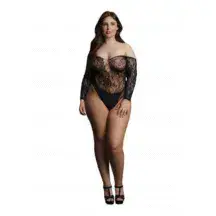 Боди Le Desir Wonder Rhinestone Bodysuit, черный, Plus size
