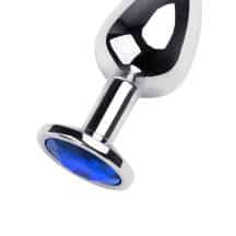 Анальная втулка Metal by TOYFA, металл, серебристая, с кристаллом цвета сапфир, 8 см, Ø 3,5 см, 265