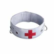 Ошейник белый с красным крестом из натуральной кожи Ошейник белый с красным крестом из натуральной кожи