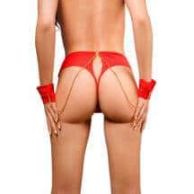 Бесшовные трусики-танга с цепочкой и наручниками Amor El M, красные Бесшовные трусики-танга с цепочкой и наручниками Amor El M, красные