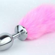 Пробка металлическая с розовым хвостиком 4sexdream, S, серебристый