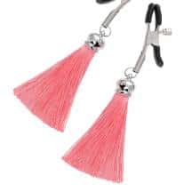 Зажимы на соски «прищепки» с кисточками из шелка Pecado BDSM, металл, розовый