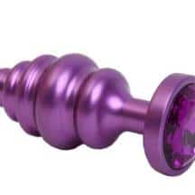 Анальная пробка ребристая 4sexdream 7.3 см, фиолетовая с фиолетовым кристаллом