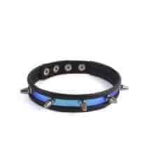 Броский ошейник из черной кожи с неоновыми вставками и шипами SITABELLA