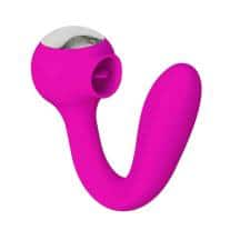 Клиторальный стимулятор с язычком и вибратор Мистер Факер Drago, розовый