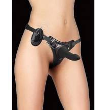 Страпон с кожаными трусиками и вибрацией Pleasure Shots