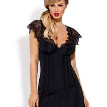 Сорочка с ажурными рукавами и трусики черные Moketta Obsessive, L/XL