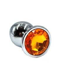 Анальная пробка Kanikule Large, серебристая с желтым кристаллом