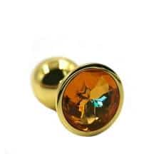 Анальная пробка Kanikule Small, золотистая с оранжевым кристаллом