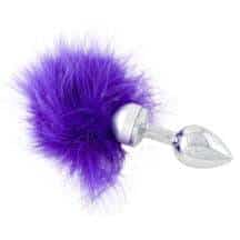 Анальная пробка Metal by Toyfa с фиолетовым хвостом, серебристая. Нет в наличии Анальная пробка Metal by Toyfa с фиолетовым хвостом, серебристая