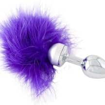 Анальная пробка Metal by Toyfa с фиолетовым хвостом, серебристая