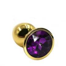 Анальная пробка Kanikule Small, золотистая с фиолетовым кристаллом