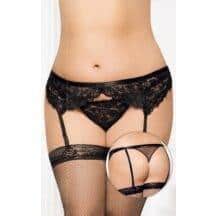 Пояс для Чулок и Стринги Soft Line кружевные черные, XL-XXXL
