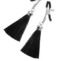 Зажимы на соски «прищепки» с кисточками из шелка Pecado BDSM, металл, черный