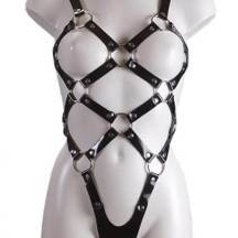 Боди из черных кожаных ремней