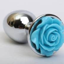 Анальная пробка с розой 4sexdream, 7,6 см, голубой