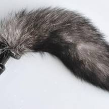 Анальная пробка 4sexdream с серым лисьим хвостом, черный