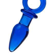 Анальная пробка Sexus Glass с ручкой-кольцом, синяя