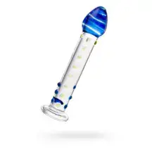 Стимулятор Sexus Glass с точками и синей головкой, бесцветный, 18 см