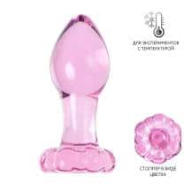 Анальная пробка Sexus Glass со стоппером в виде цветка, розовая. Нет в наличии Анальная пробка Sexus Glass со стоппером в виде цветка, розовая