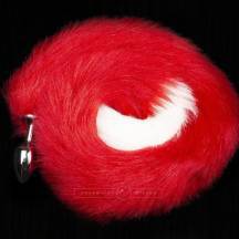 Анальная пробка Пикантные Штучки с красно-белым длинным хвостом, серебристая, 6 см. Нет в наличии Анальная пробка Пикантные Штучки с красно-белым длинным хвостом, серебристая, 6 см