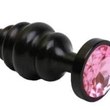 Анальная пробка ребристая 4sexdream 8.2 см, черная с розовым кристаллом. Нет в наличии Анальная пробка ребристая 4sexdream 8.2 см, черная с розовым кристаллом