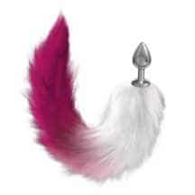 Анальная пробка Lola Toys Diamond Galaxy, серебристая с розово-белым хвостом