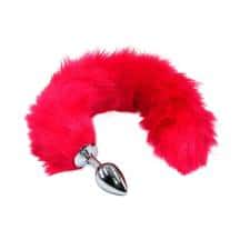 Анальная пробка Kanikule Small с красным гибким хвостом, серебристая Анальная пробка Kanikule Small с красным гибким хвостом, серебристая