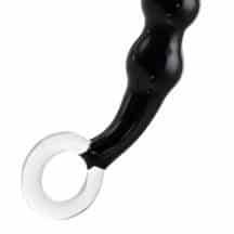 Стимулятор простаты Sexus Glass стеклянный с ручкой-кольцом, чёрный