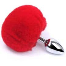 Анальная пробка iWonder серебристая с красным хвостом. Нет в наличии Анальная пробка iWonder серебристая с красным хвостом