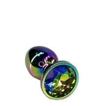 Анальная пробка Kanikule Small, неохром с разноцветным кристаллом