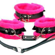 Наручники и ошейник BDSM Арсенал с мехом, розовые