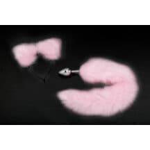 Анальная пробка Пикантные Штучки с розовым хвостом и ушками, серебристая, 7 см