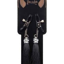 Зажимы на соски «прищепки» с кисточками из замши Pecado BDSM, металл, черный