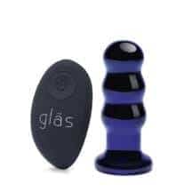 Анальная вибропробка Glas Beaded с пультом ДУ, синяя Анальная вибропробка Glas Beaded с пультом ДУ, синяя