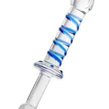 Двусторонний стеклянный фаллоимитатор Sexus Glass с синей спиралью, бесцветный
