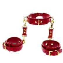 Ошейник с наручниками Taboom Luxury Bondage Essentials D-Ring Collar and Wrist, красный