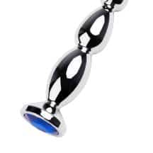 Анальная пробка-ёлочка Metal by Toyfa с синим кристаллом, серебристая