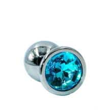 Анальная пробка Kanikule Small хромированная, серебристая с ярко-голубым кристаллом