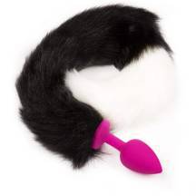 Анальная пробка Пикантные Штучки с пушистым чёрно-белым хвостом, силиконовая, розовая, 6 см. Нет в наличии Анальная пробка Пикантные Штучки с пушистым чёрно-белым хвостом, силиконовая, розовая, 6 см