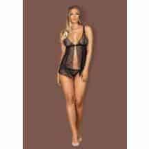 Кружевной прозрачный бебидолл и трусики-стринги черного цвета Firella Obsessive, L/XL. Нет в наличии Кружевной прозрачный бебидолл и трусики-стринги черного цвета Firella Obsessive, L/XL