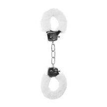 Металлические наручники Shots Ouch! Pleasure Handcuffs с белым мехом, серебристые
