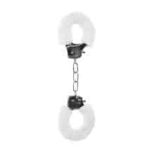 Металлические наручники Shots Ouch! Pleasure Handcuffs с белым мехом, серебристые