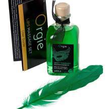 Комплект для сладких игр Orgie Lips Massage со вкусом яблока, 100 мл